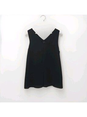Theory Silk Lesay Tank Top M Black V-Neck Pleated Lined Sheer Minimalist Capsule